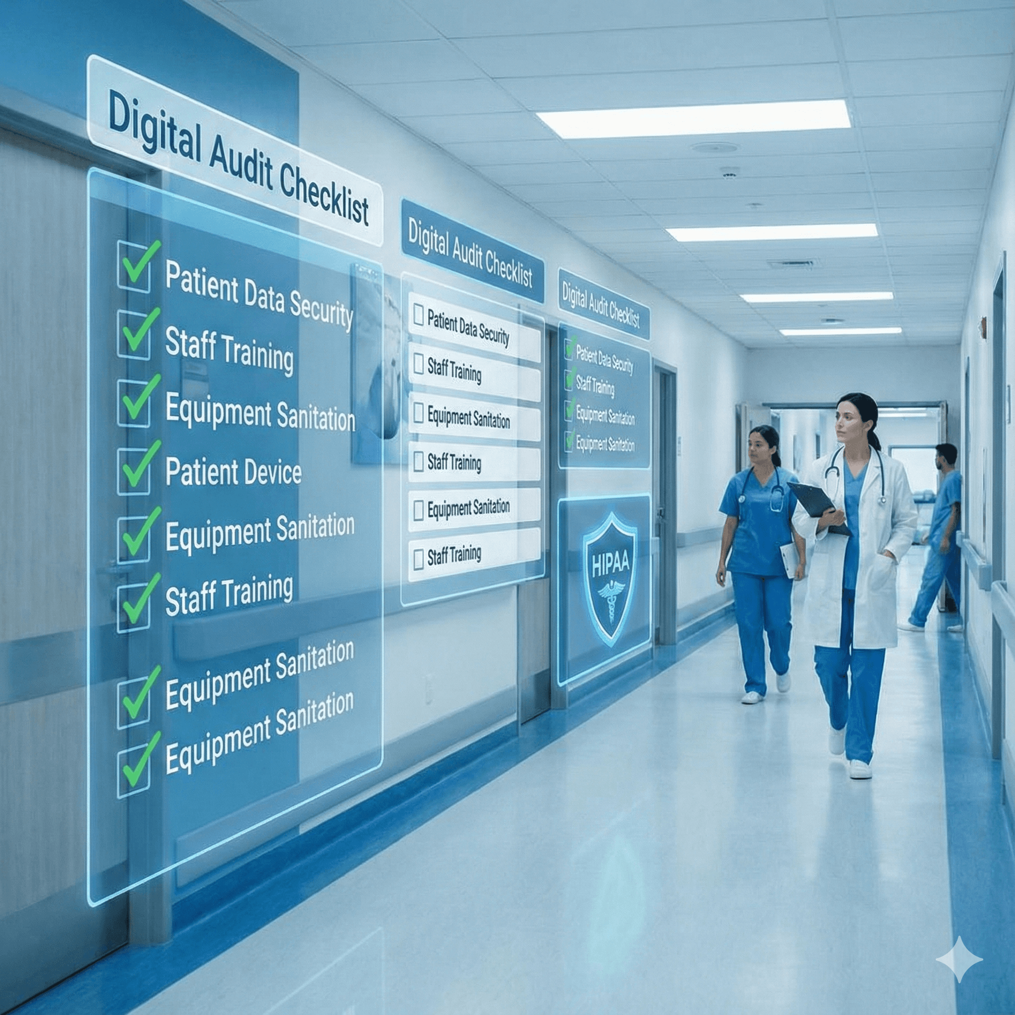 Abstract line illustration representing Healthcare Compliance Automation: Pass HIPAA Audits in 2 Hours Instead of 3 Weeks