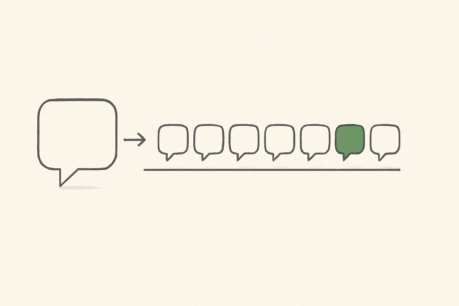 Line illustration of a message bubble multiplying along a metered counter track