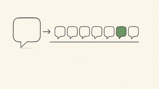 Line illustration of a message bubble multiplying along a metered counter track