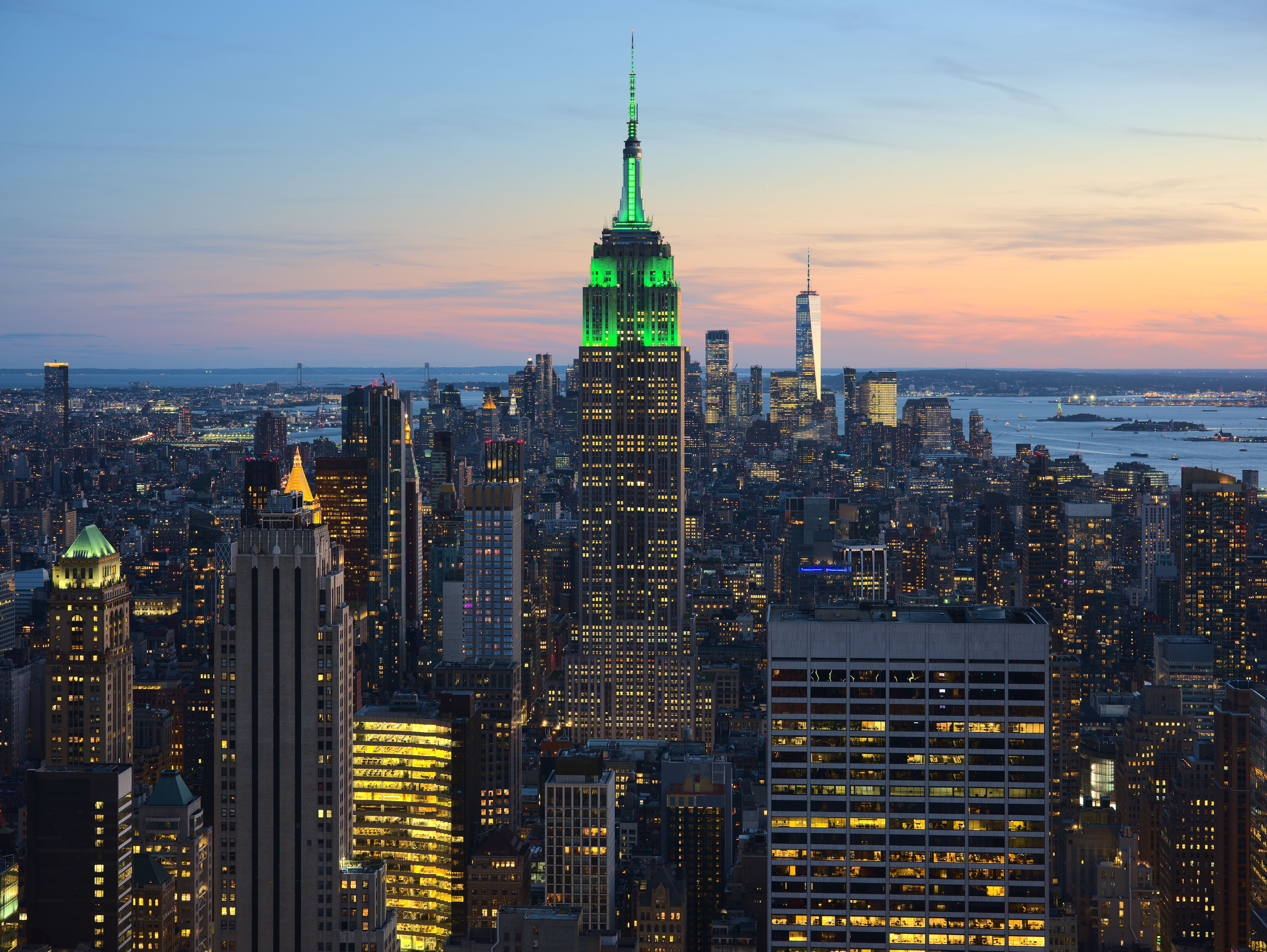 The Empire State Building rising over Midtown Manhattan.
