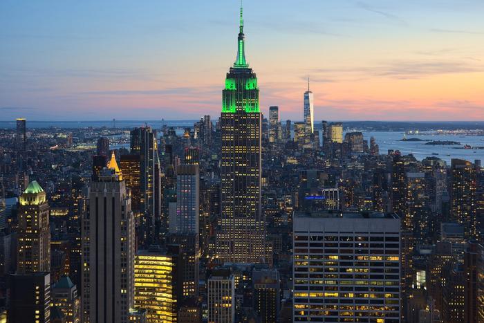 The Empire State Building rising over Midtown Manhattan.