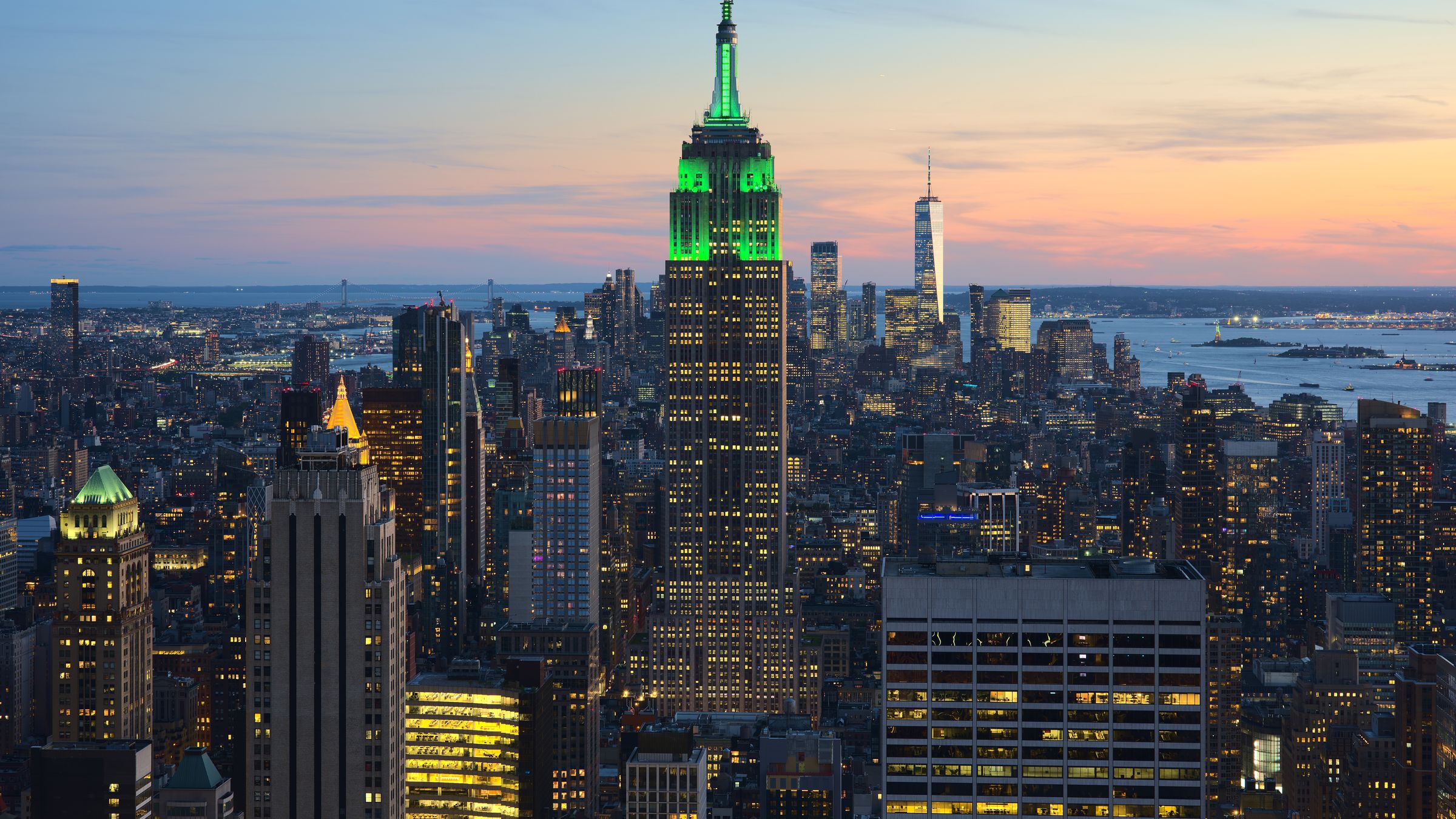 The Empire State Building rising over Midtown Manhattan.