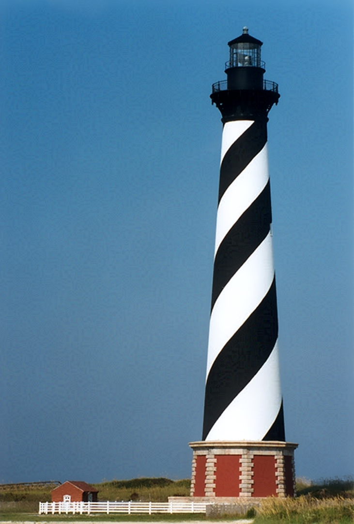 Cape Hatteras Lighthouse at its original site before the 1999 relocation.