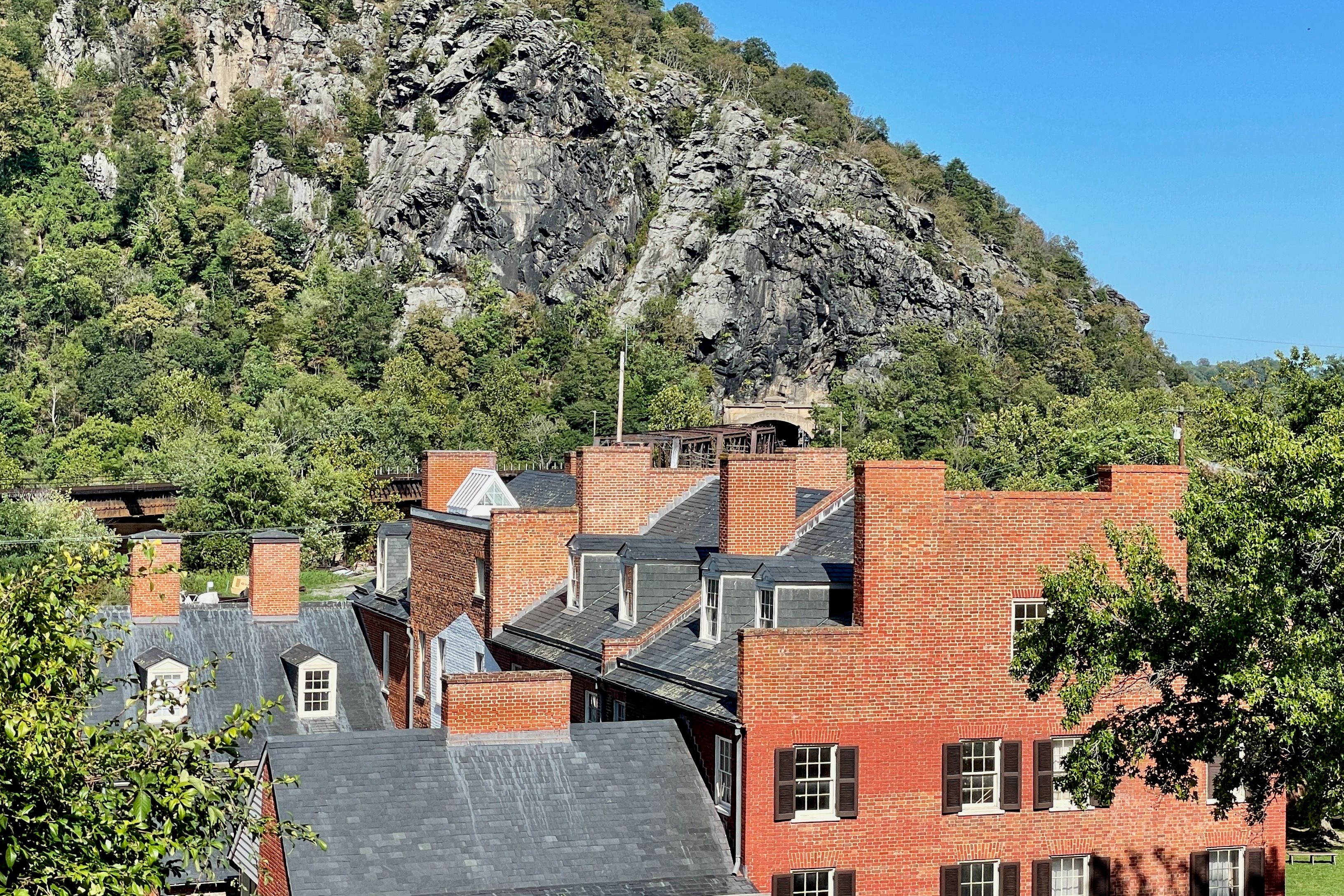 A view over the historic Lower Town of Harpers Ferry at the rivers' confluence.