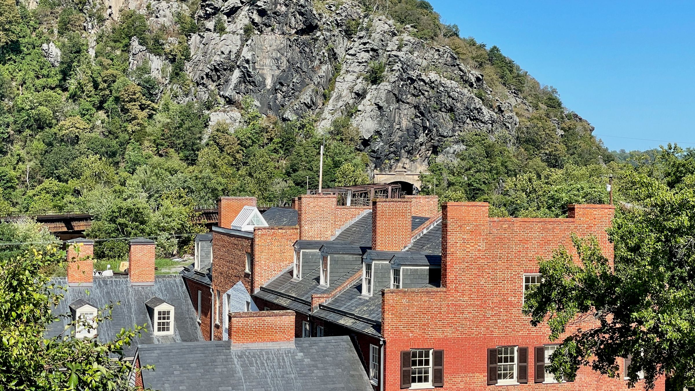 A view over the historic Lower Town of Harpers Ferry at the rivers' confluence.