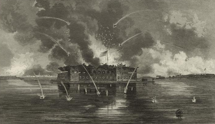 Period engraving of the Confederate bombardment of Fort Sumter in April 1861.