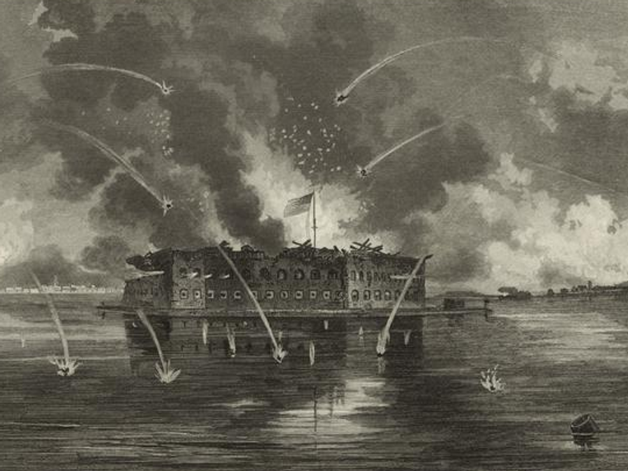 Period engraving of the Confederate bombardment of Fort Sumter in April 1861.