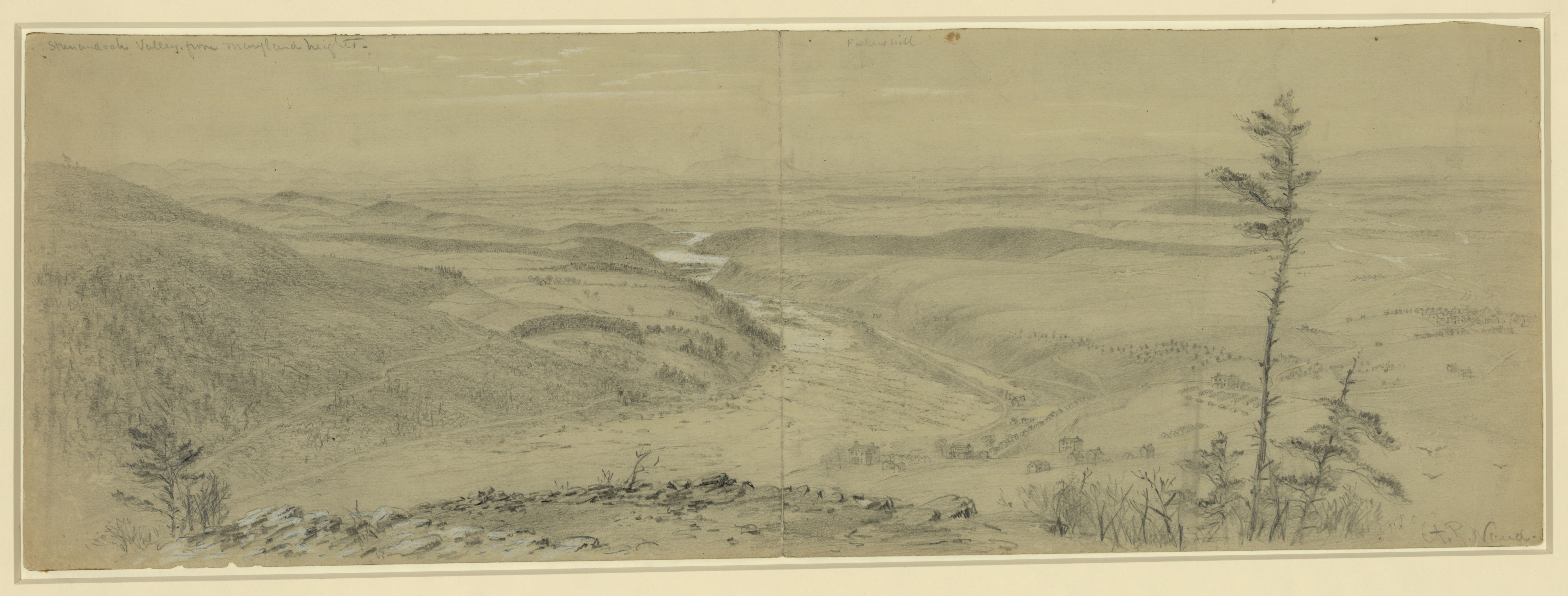 A Civil War-era sketch of the Shenandoah Valley viewed from Maryland Heights.
