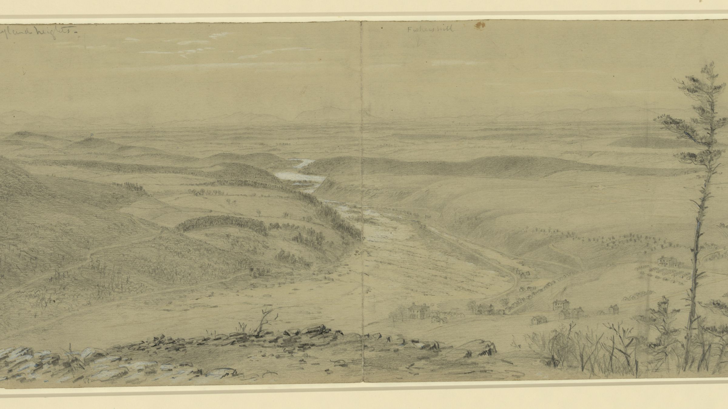 A Civil War-era sketch of the Shenandoah Valley viewed from Maryland Heights.
