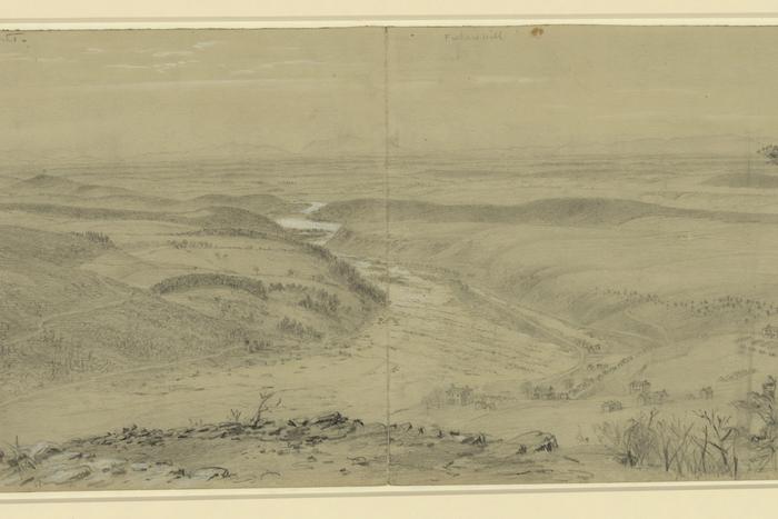 A Civil War-era sketch of the Shenandoah Valley viewed from Maryland Heights.