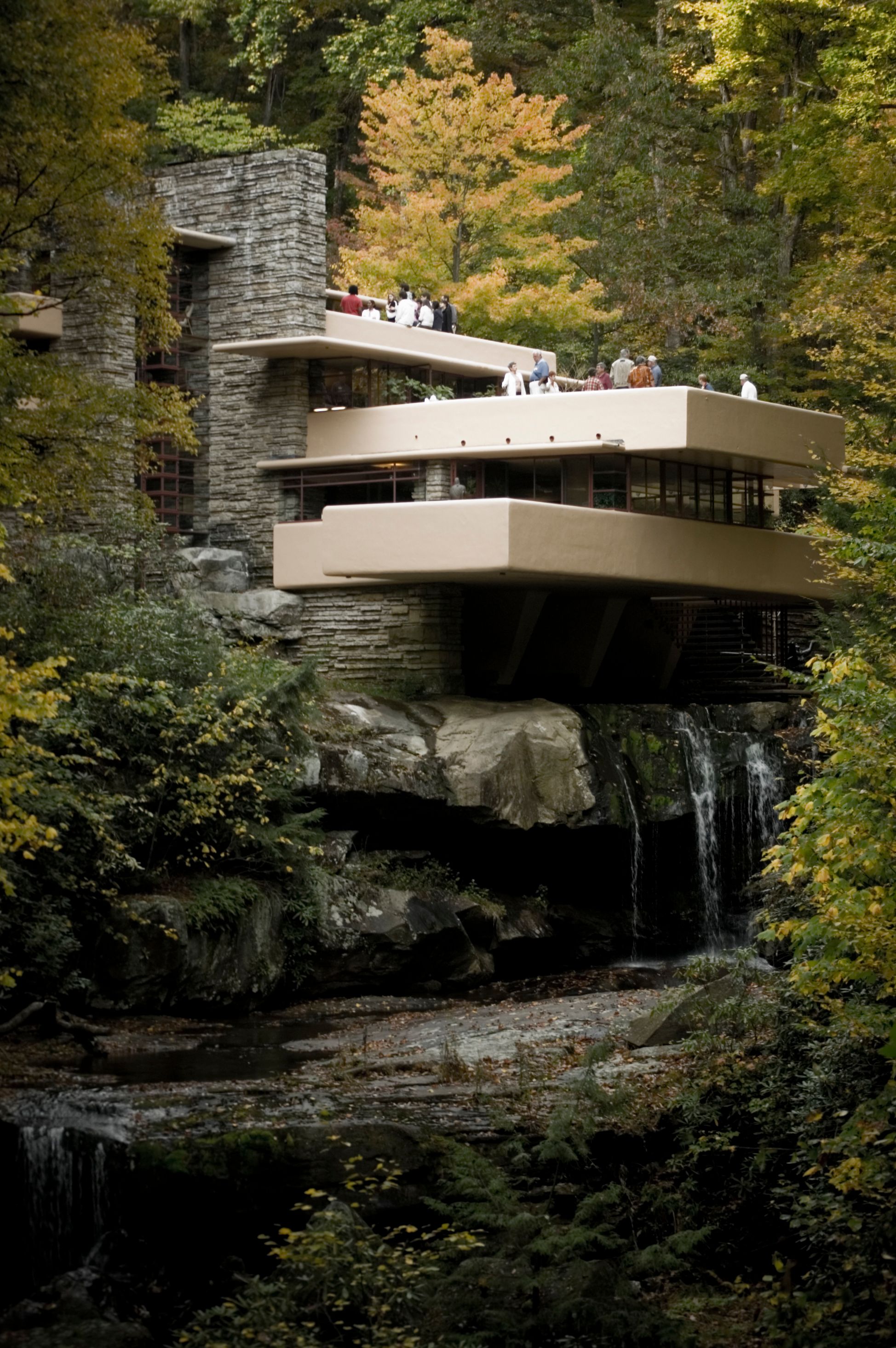 Fallingwater, cantilevered over the waterfall at Bear Run.