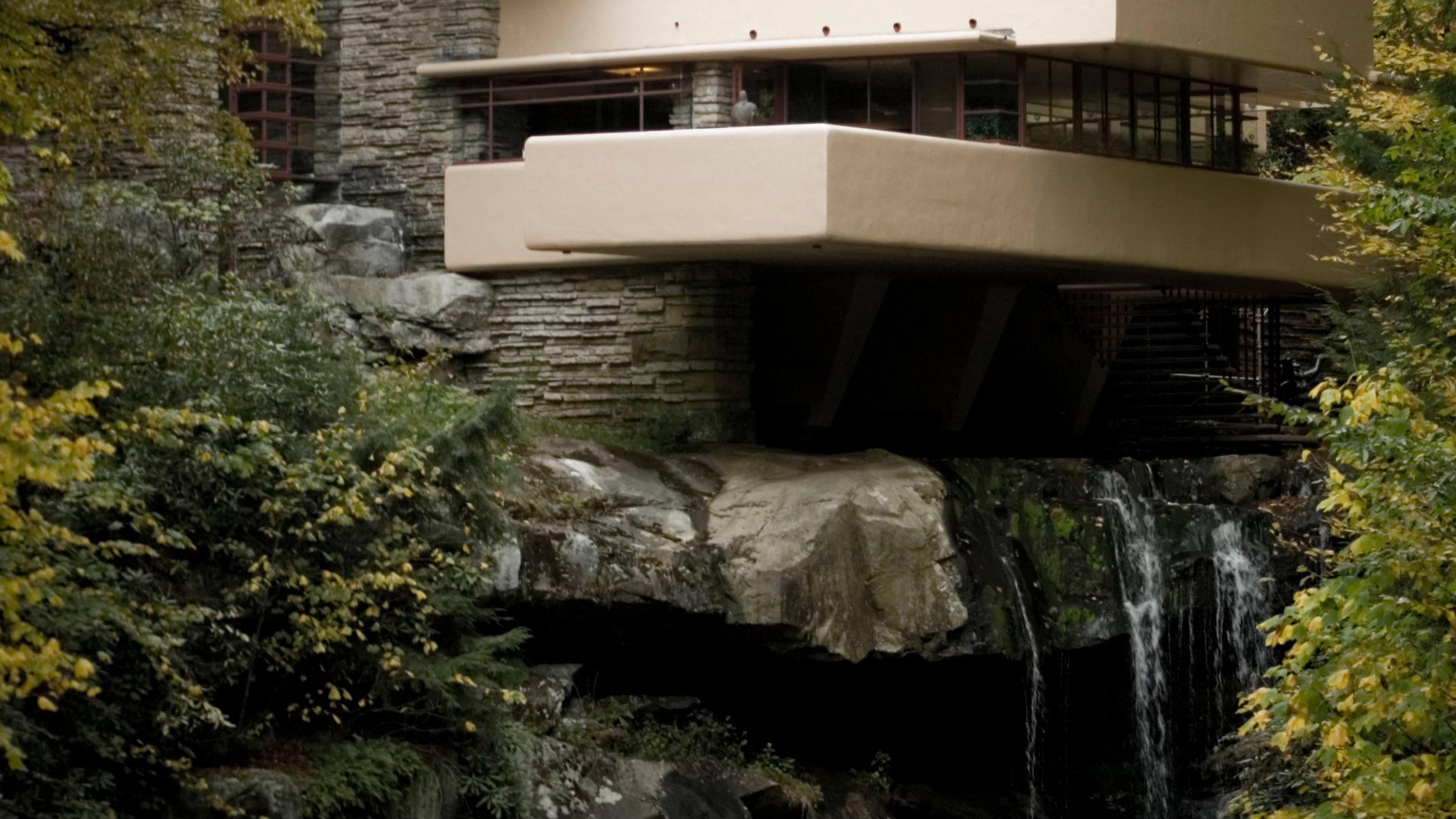 Fallingwater, cantilevered over the waterfall at Bear Run.