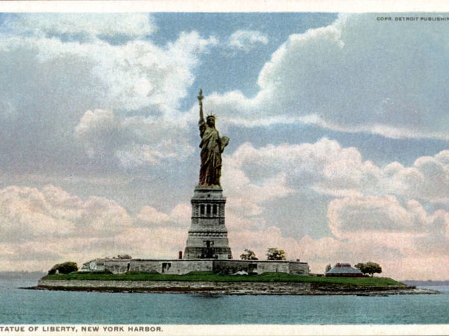 Historic view of the Statue of Liberty on Bedloe's Island.