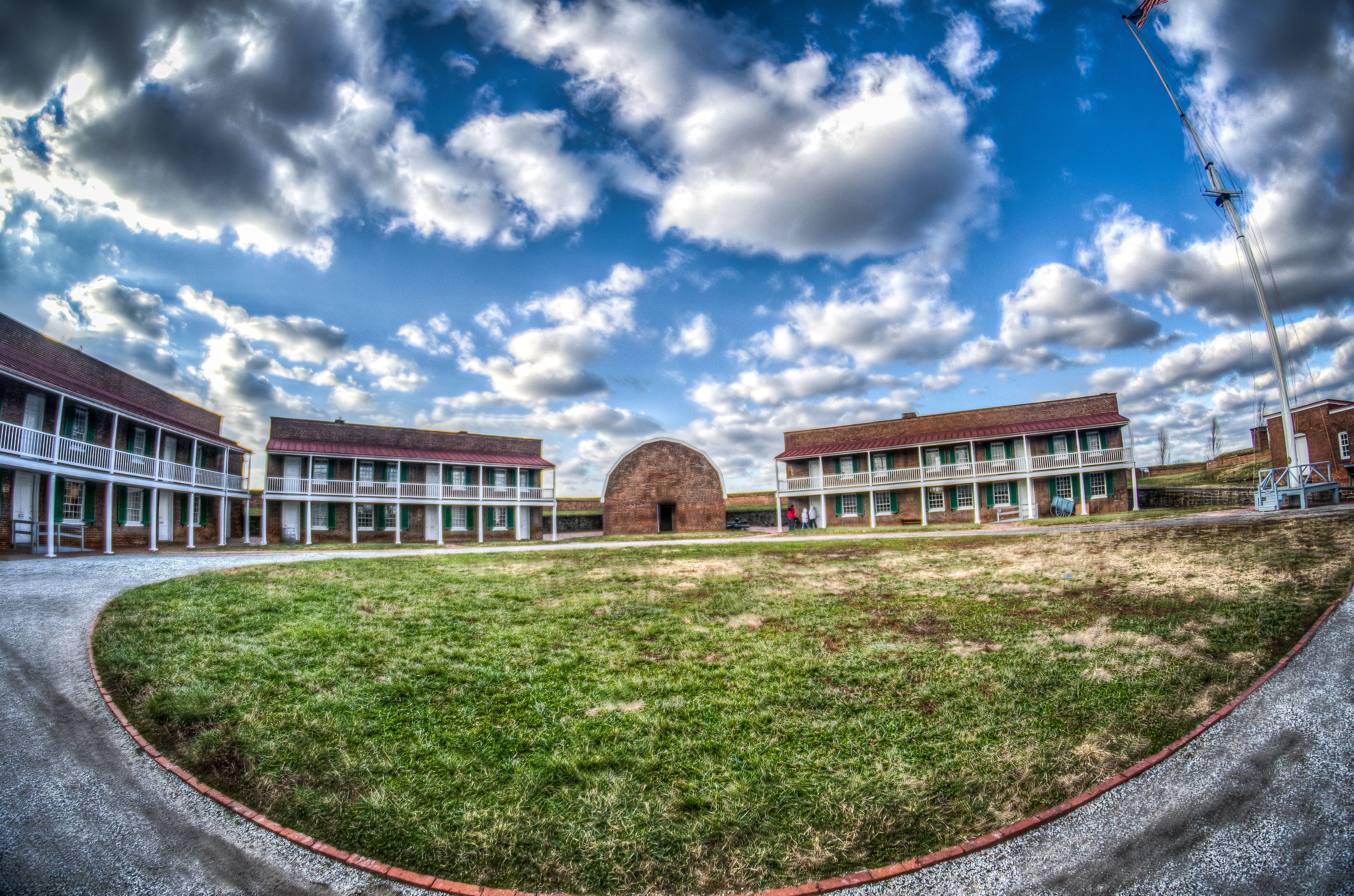 The star-shaped Fort McHenry guarding Baltimore Harbor.