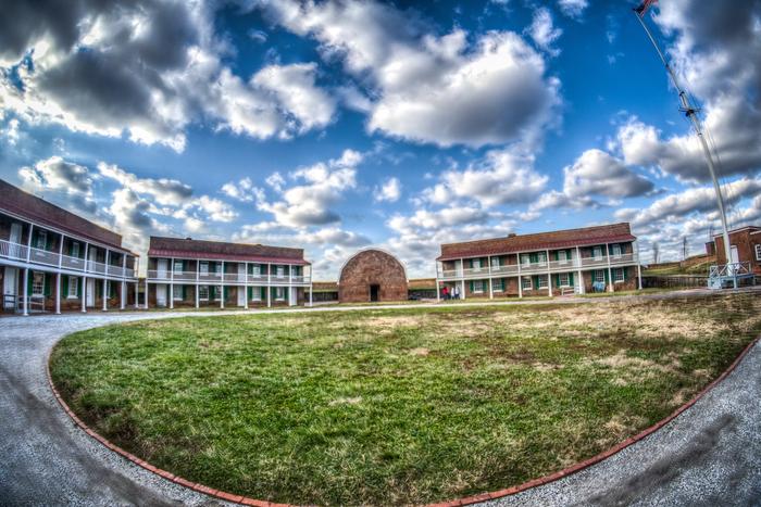 The star-shaped Fort McHenry guarding Baltimore Harbor.
