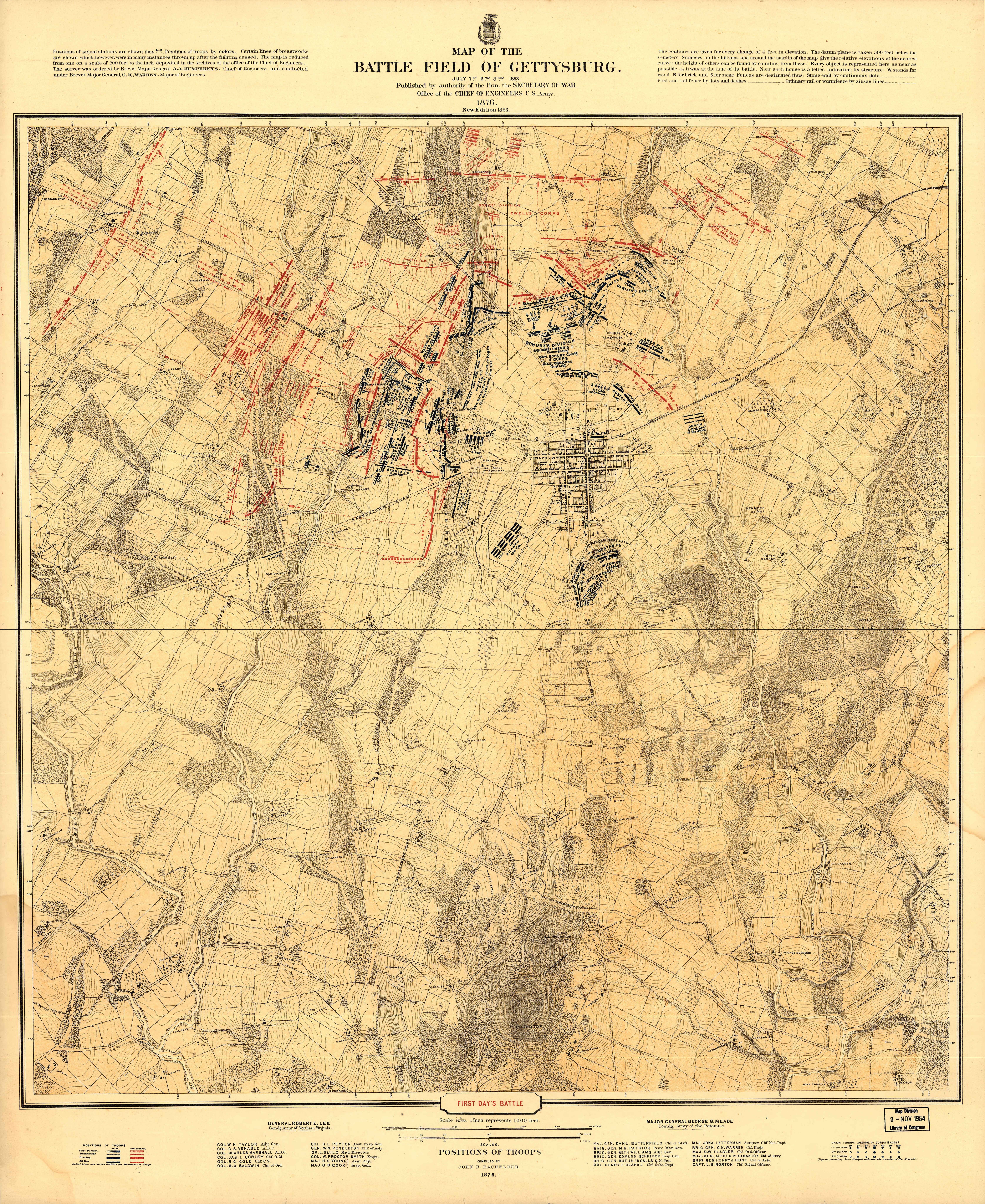 Map of the Battle of Gettysburg, July 1-3, 1863.