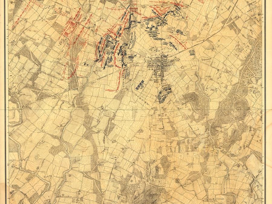 Map of the Battle of Gettysburg, July 1-3, 1863.