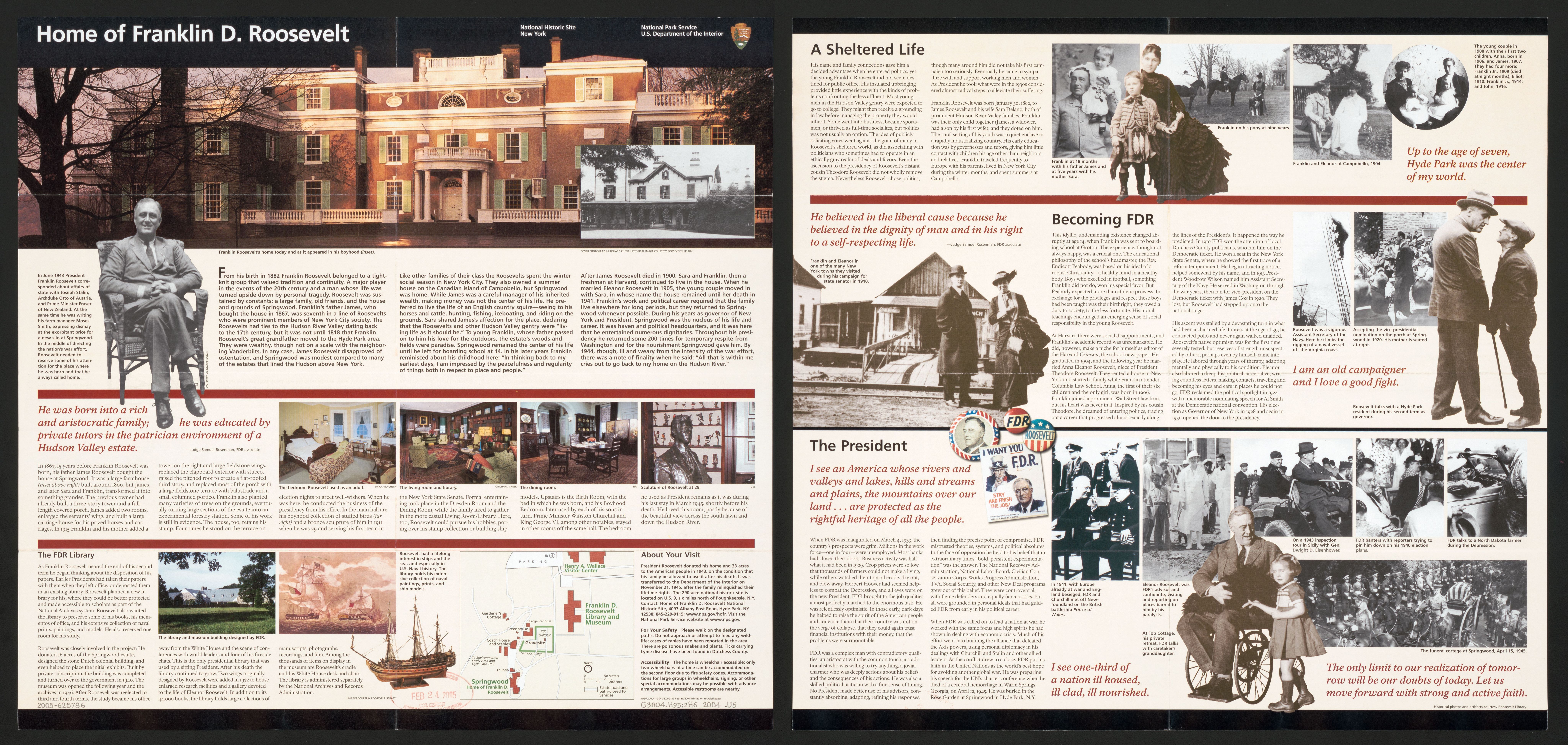 A wide documentation view of the front elevation of the Roosevelt mansion.