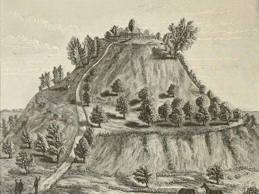 An 1887 illustration of Monks Mound at Cahokia.