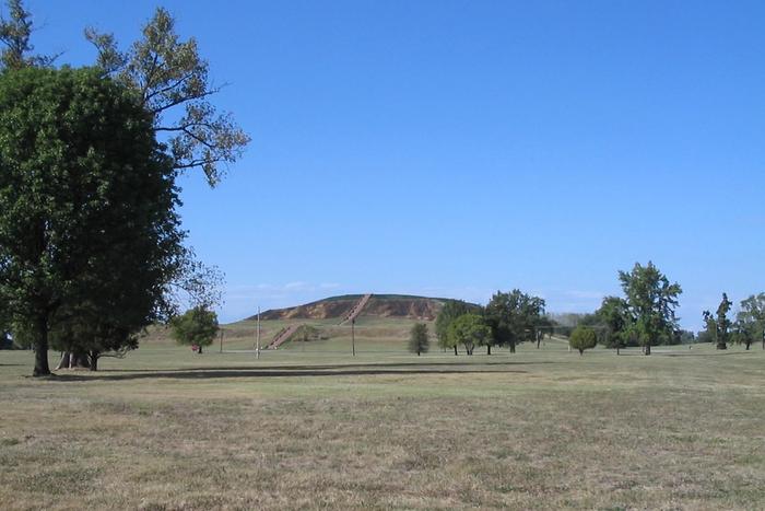 Monks Mound, the largest earthwork in the Americas, at Cahokia.