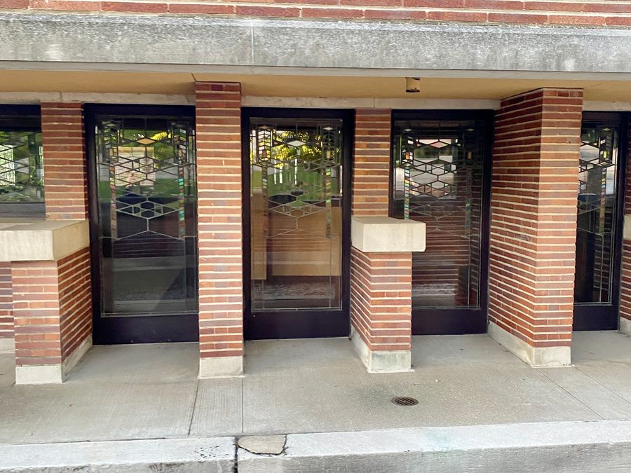 The art-glass windows designed by Frank Lloyd Wright for Robie House.