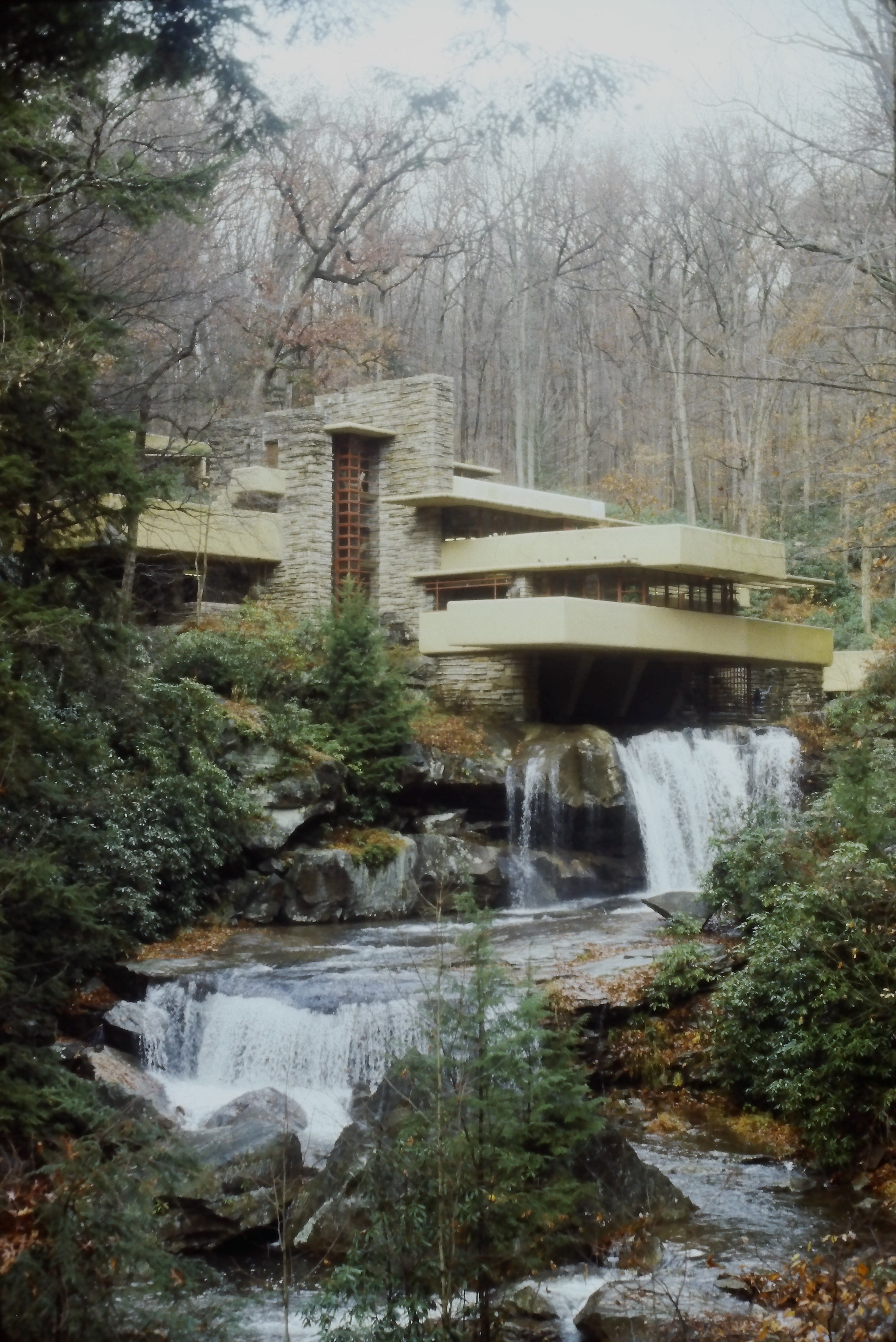 Fallingwater set among the trees of the Laurel Highlands.