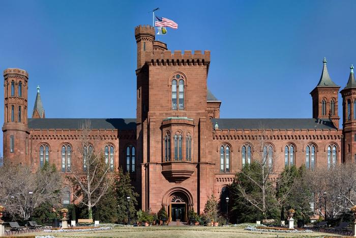 The red sandstone Smithsonian Institution Building, known as the Castle, on the National Mall.