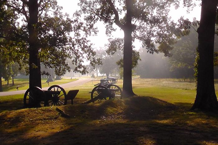 A preserved cannon on the battlefield at Shiloh National Military Park.