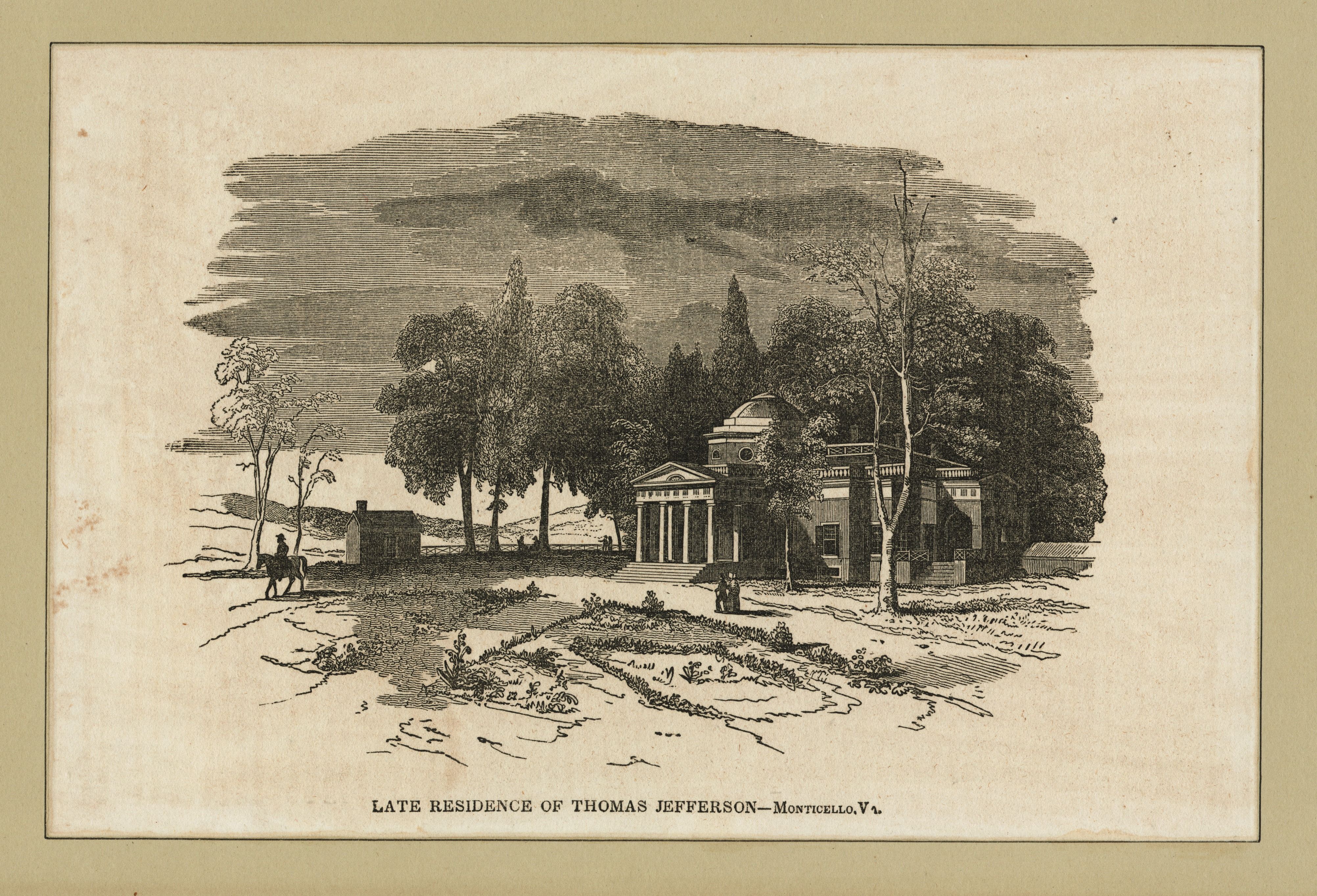 Historic view of Monticello, the residence of Thomas Jefferson.
