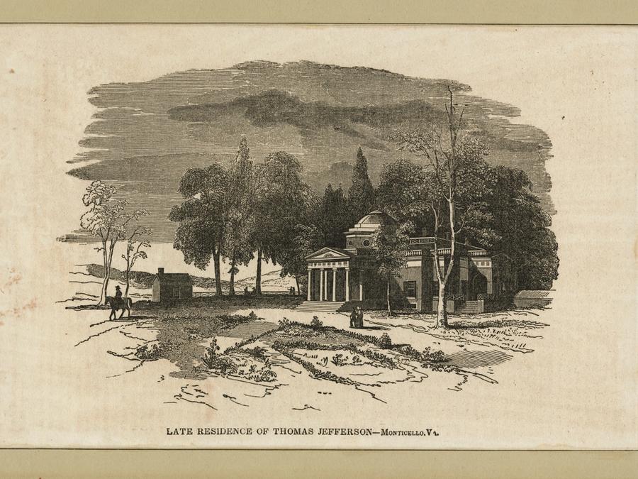 Historic view of Monticello, the residence of Thomas Jefferson.