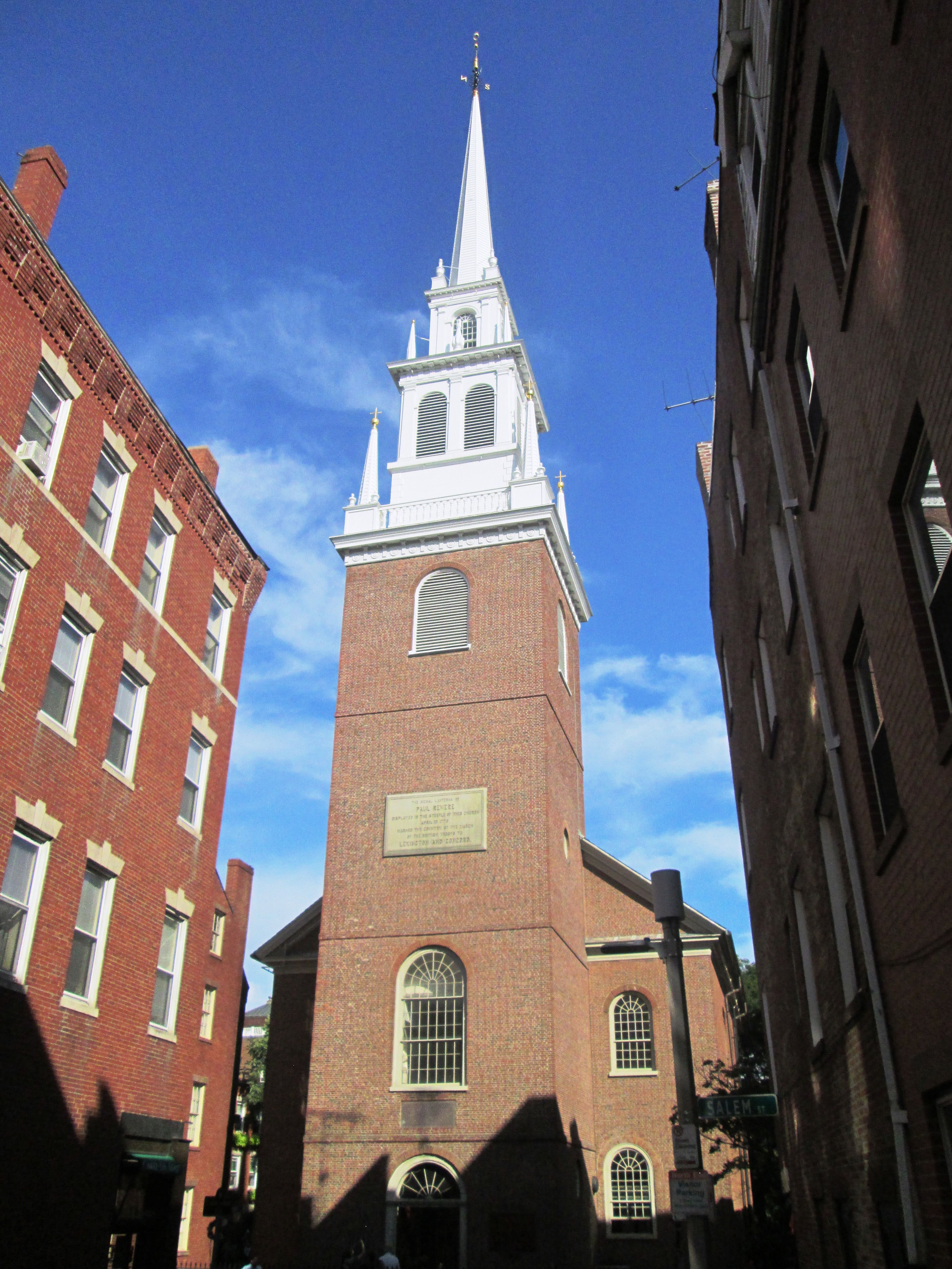 Old North Church seen from Hull Street in Boston's North End.