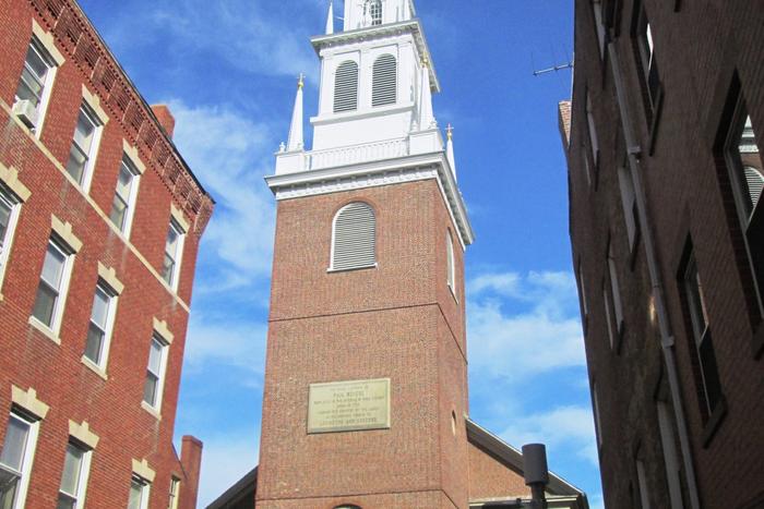Old North Church seen from Hull Street in Boston's North End.