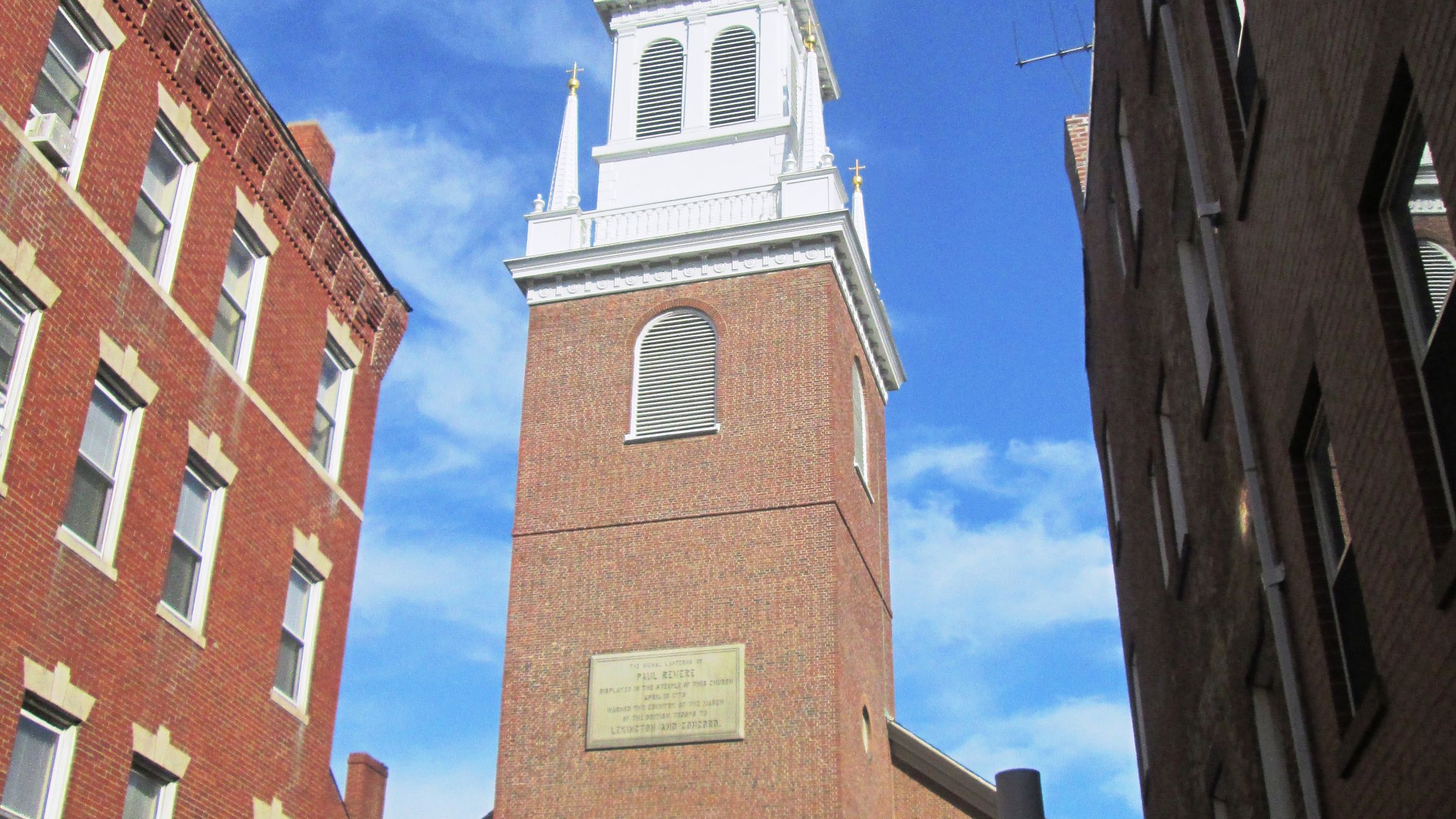 Old North Church seen from Hull Street in Boston's North End.
