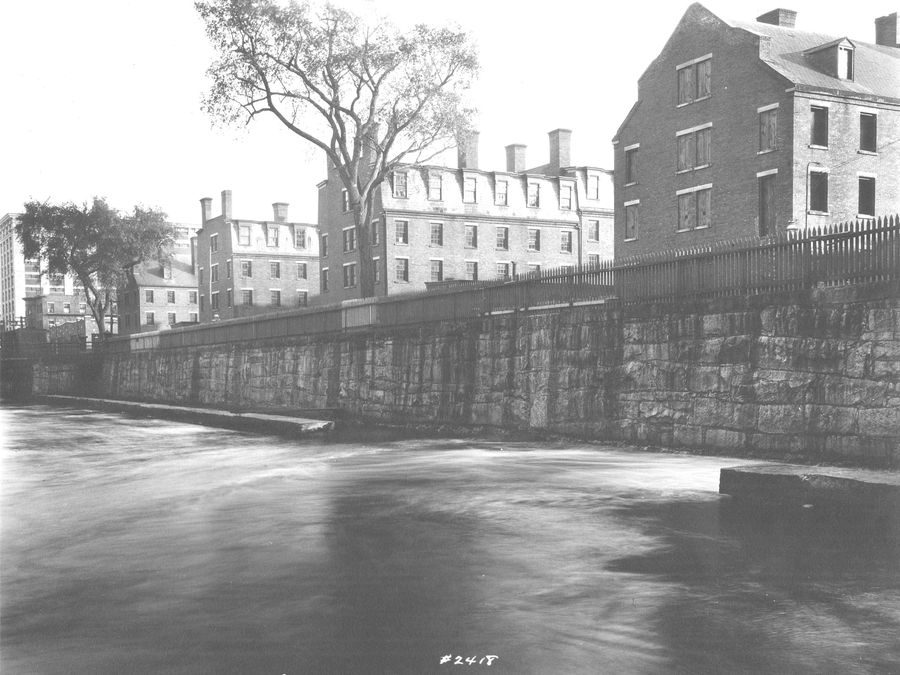 The Eastern Canal running beside the Boott Mills boardinghouses in Lowell.