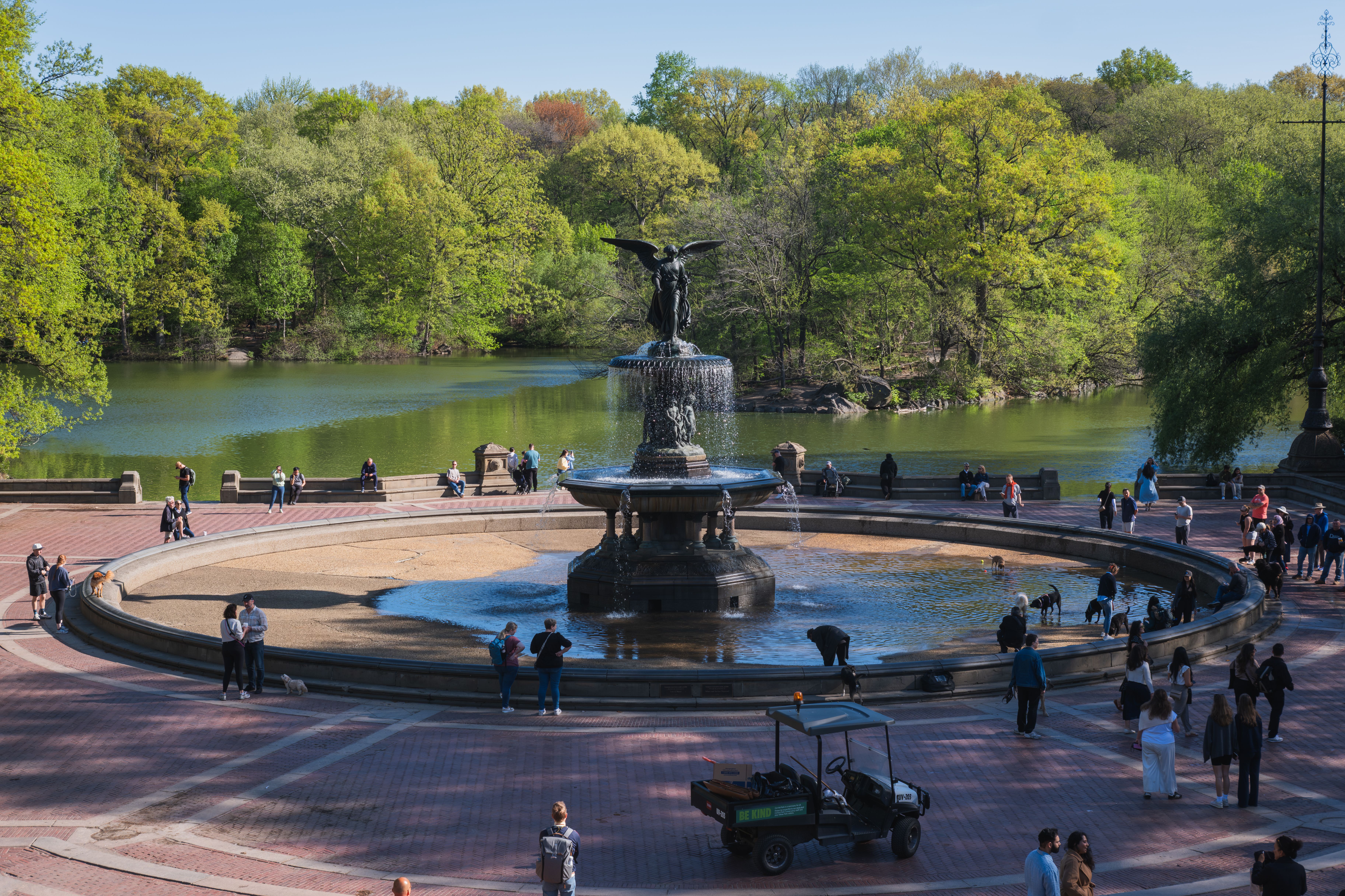 Bethesda Fountain overlooking the lake in Central Park.