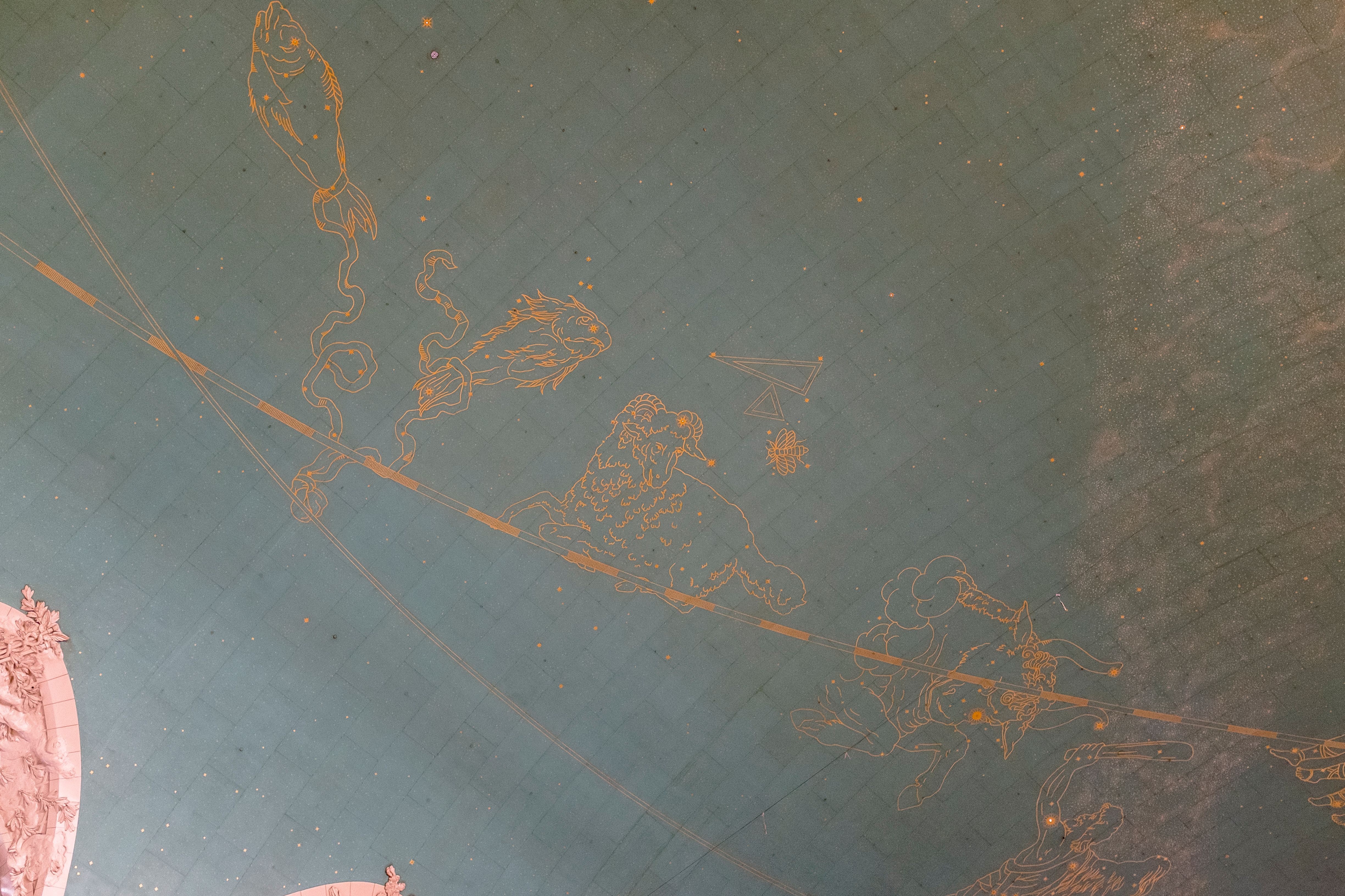 The celestial ceiling mural of the Main Concourse, painted with the zodiac.