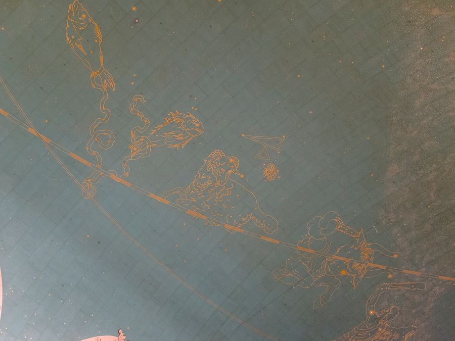 The celestial ceiling mural of the Main Concourse, painted with the zodiac.