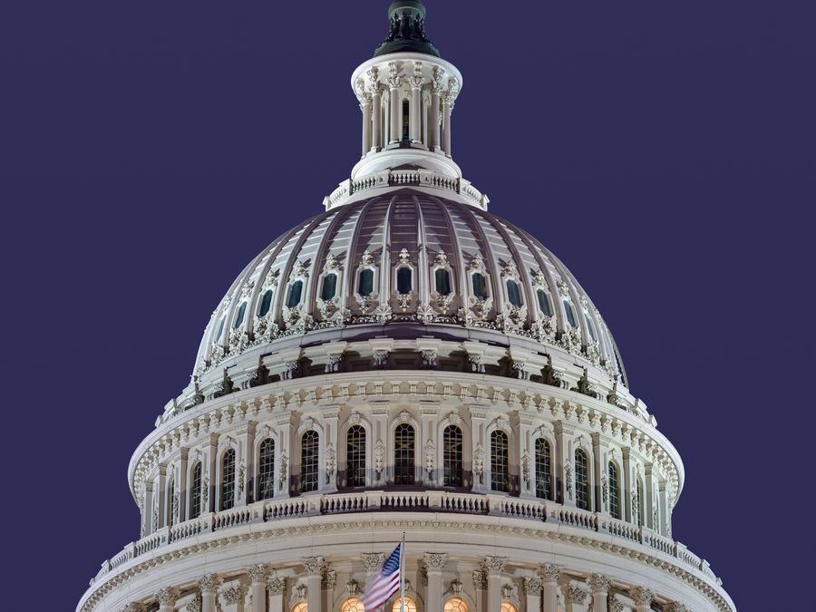 Close view of the cast-iron dome of the United States Capitol.