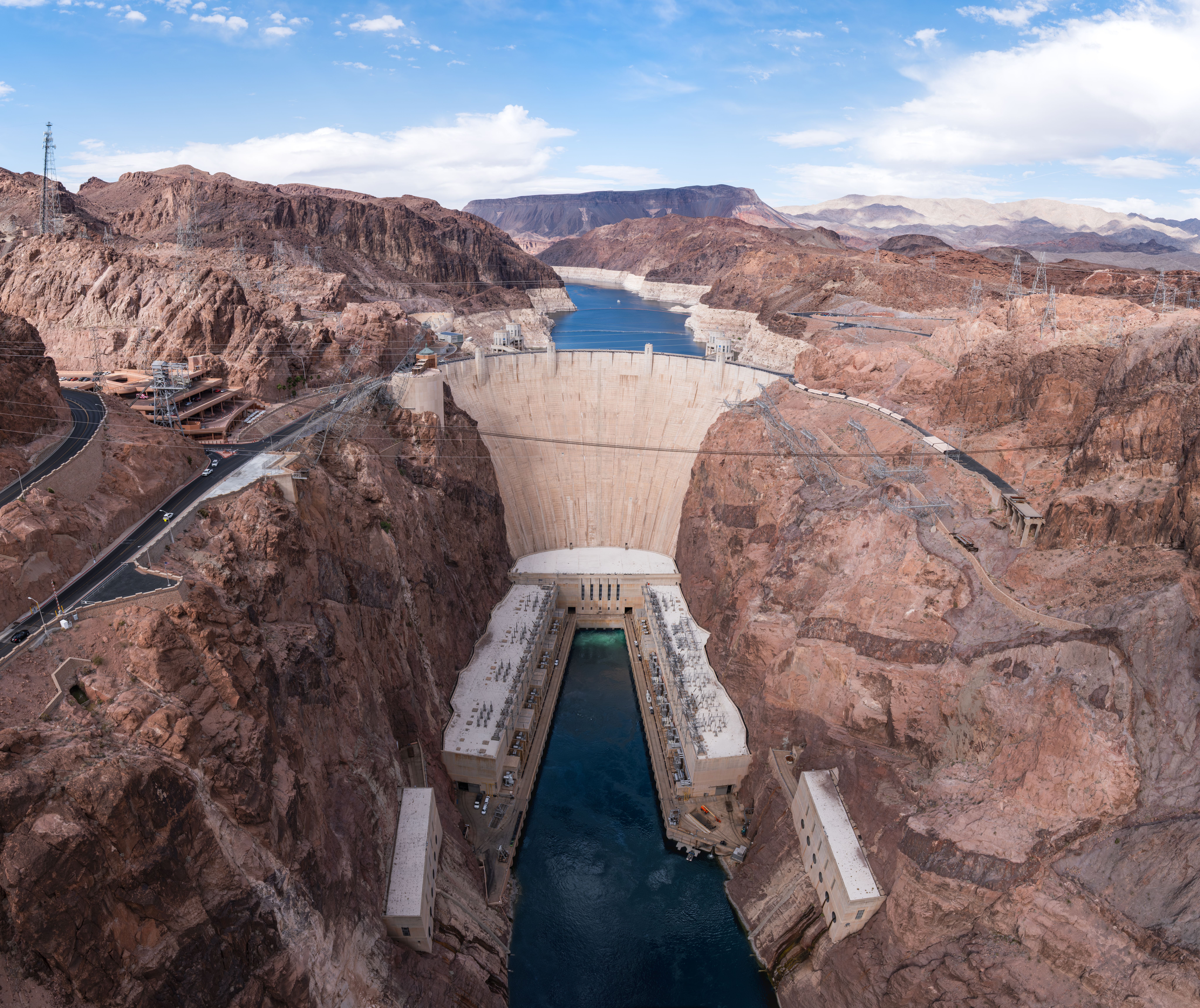 Hoover Dam in Black Canyon, seen from the memorial bridge.