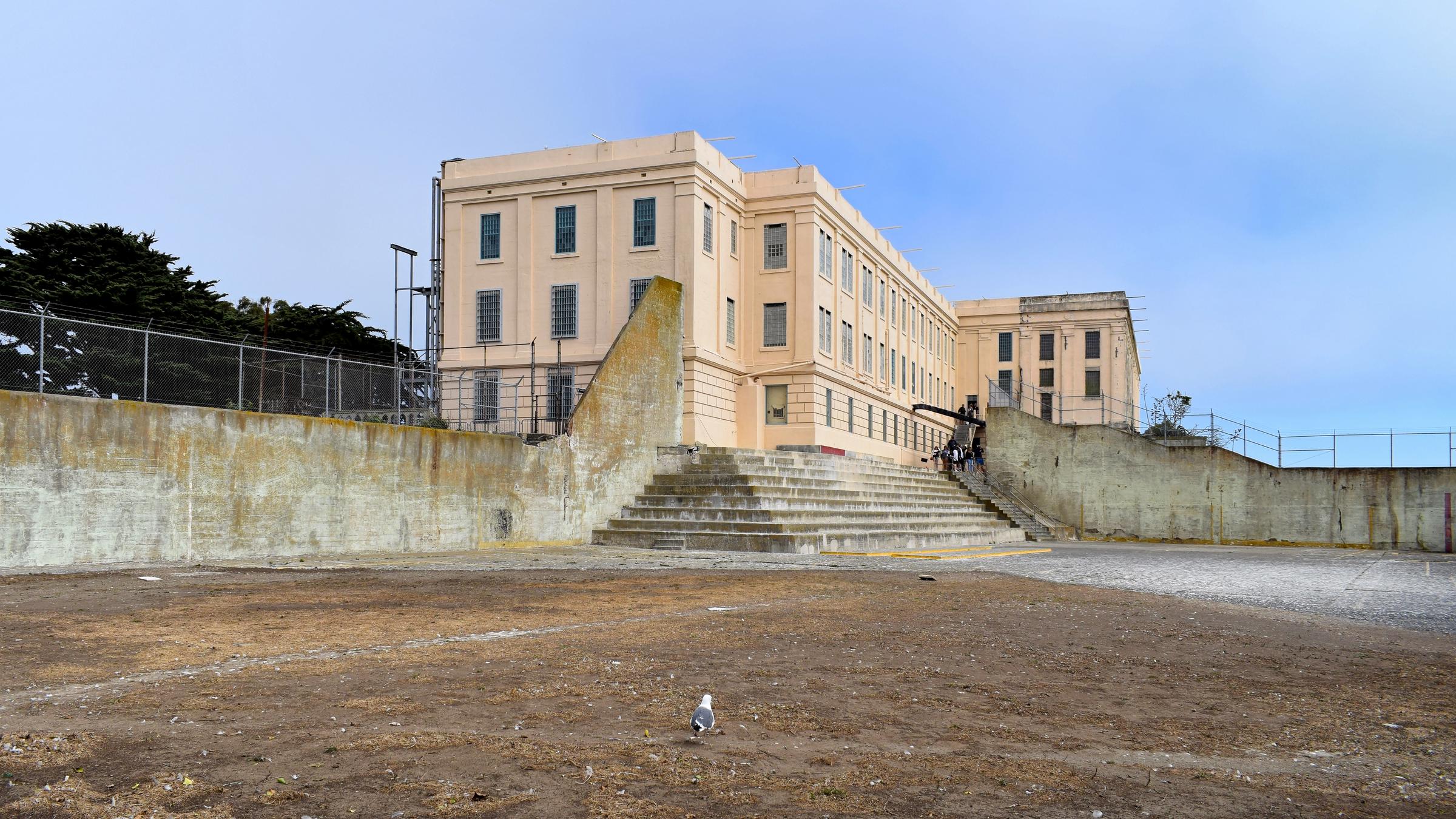 The recreation yard at Alcatraz Island federal penitentiary.