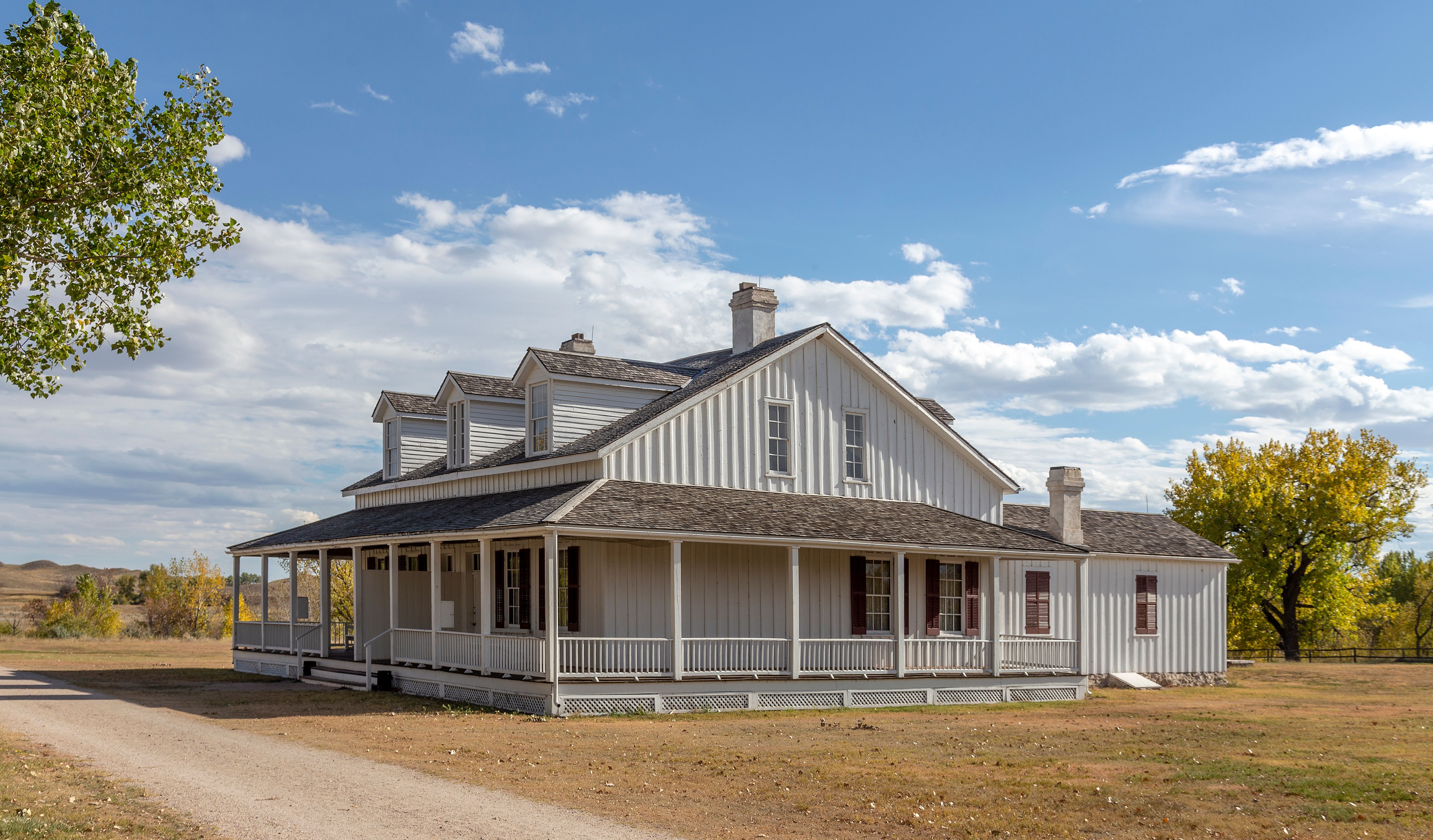 Restored buildings at Fort Laramie National Historic Site on the plains of Wyoming.