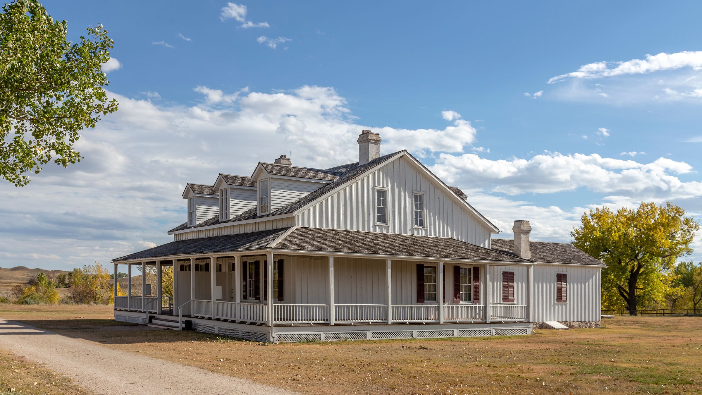 Restored buildings at Fort Laramie National Historic Site on the plains of Wyoming.