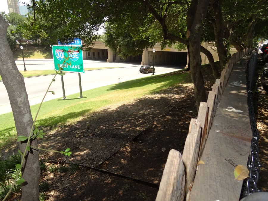Another view of the grassy knoll area at Dealey Plaza.