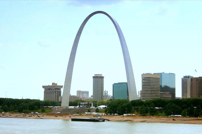 The Gateway Arch rising above downtown St. Louis.