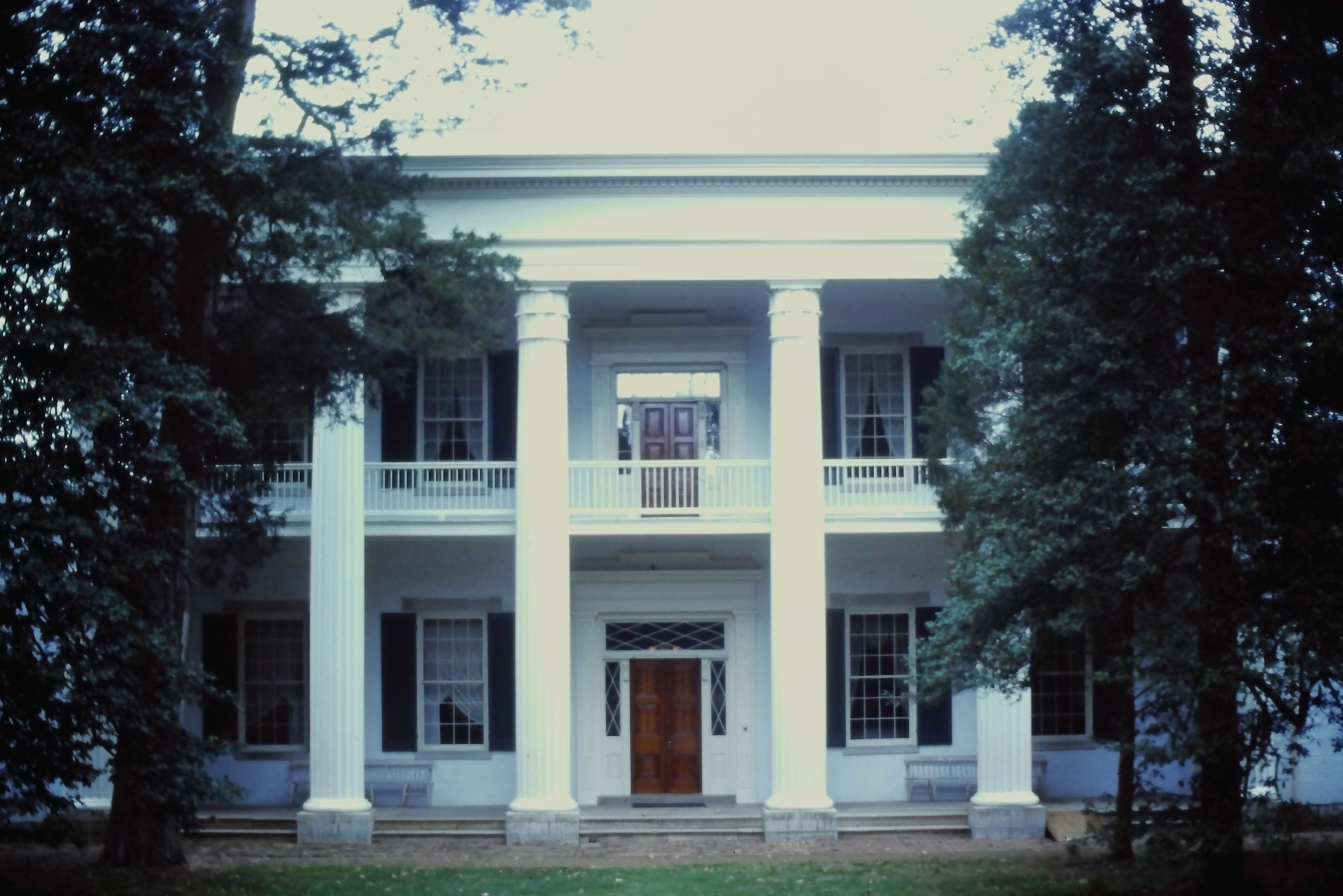 The Greek Revival columns of the Hermitage facade.