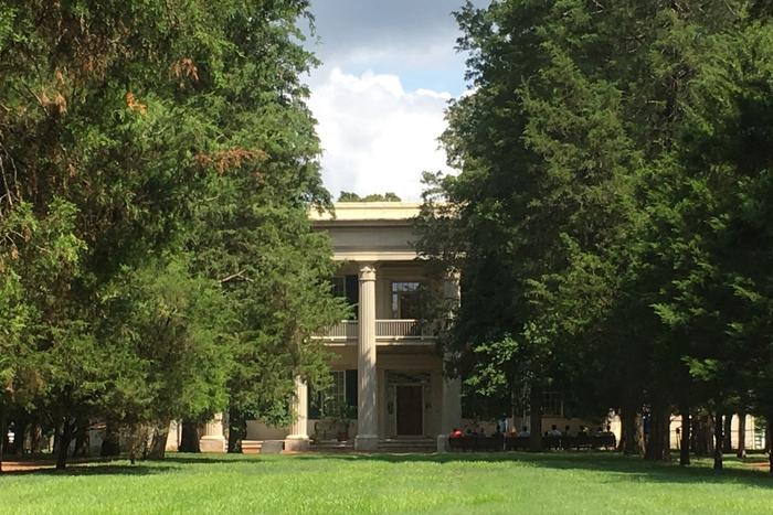 The columned front of Andrew Jackson's Hermitage mansion.
