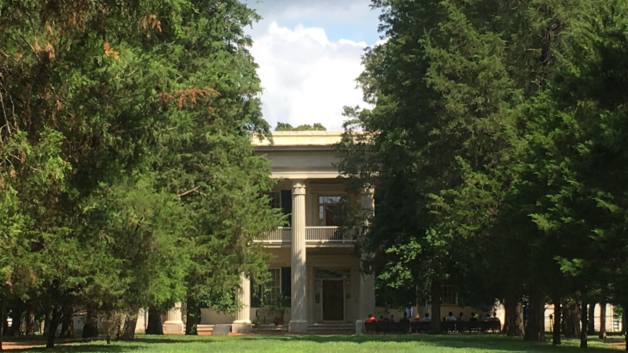 The columned front of Andrew Jackson's Hermitage mansion.