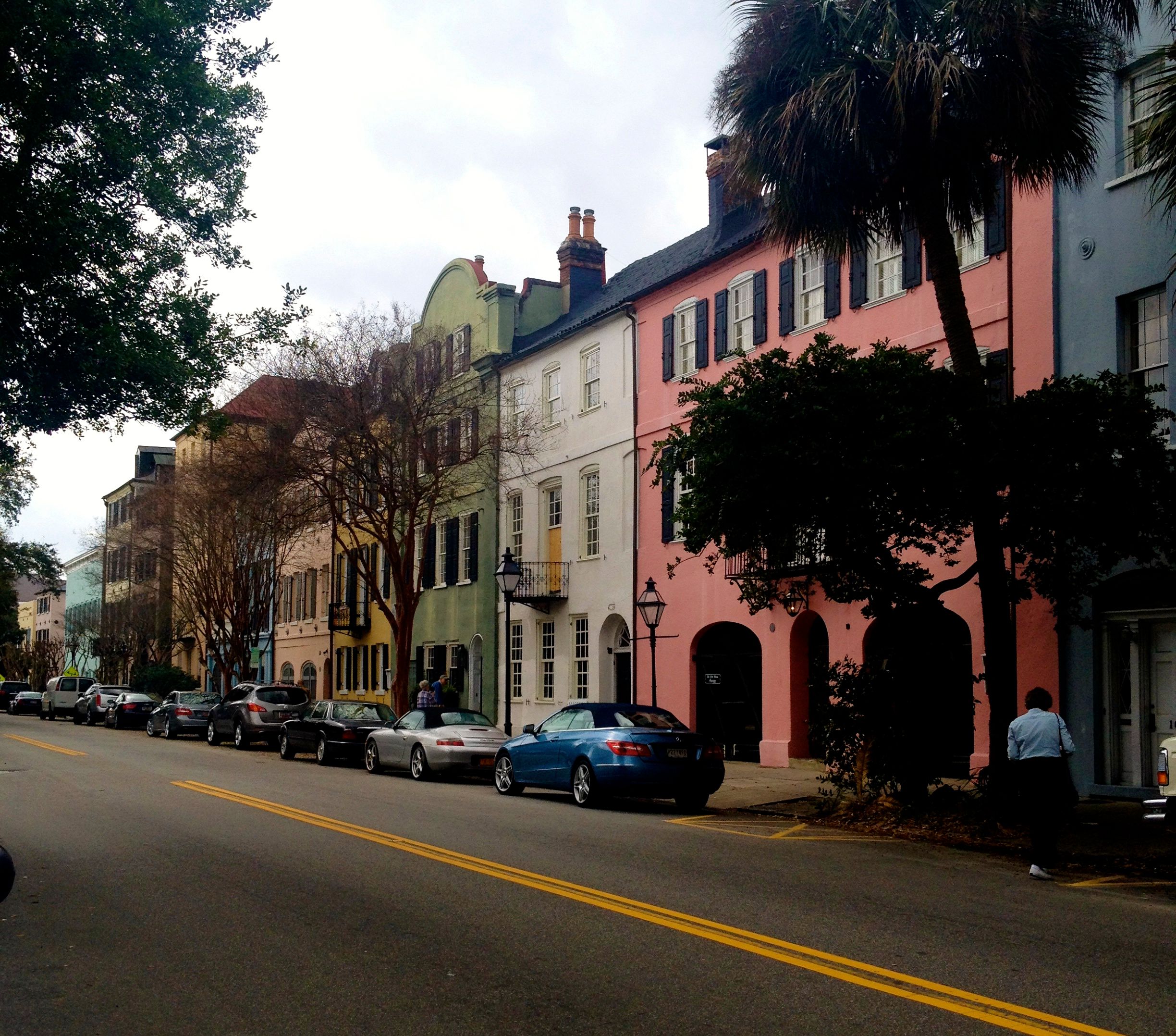 The pastel houses of Rainbow Row in Charleston.