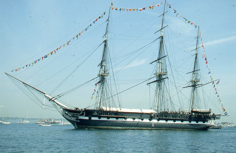 USS Constitution in Boston Harbor in 1980.