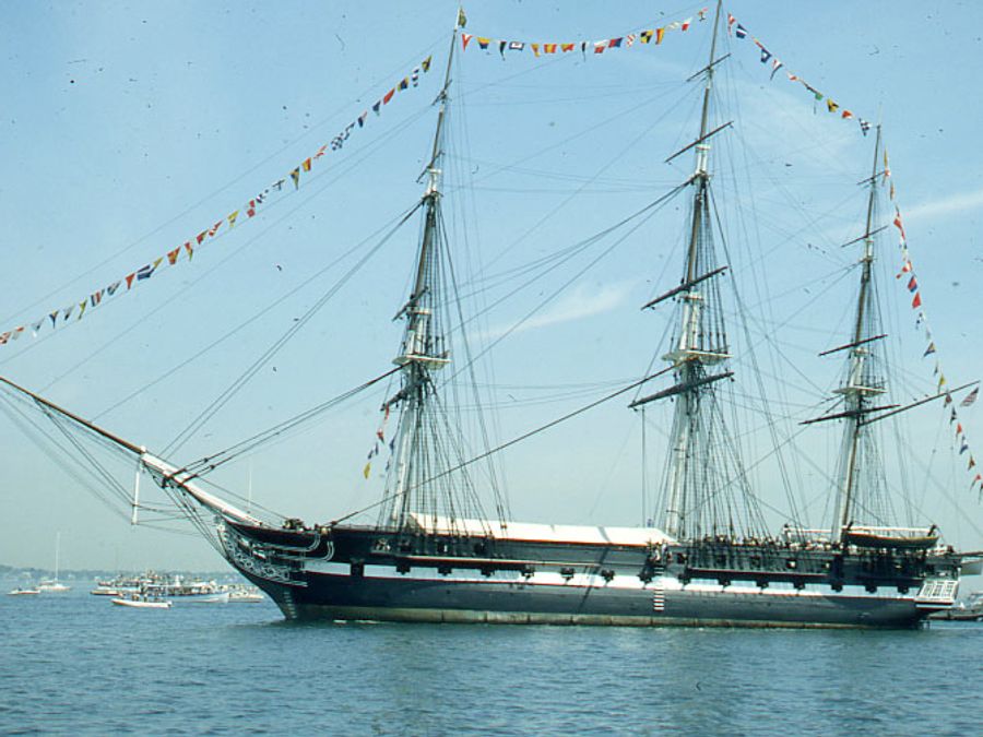 USS Constitution in Boston Harbor in 1980.
